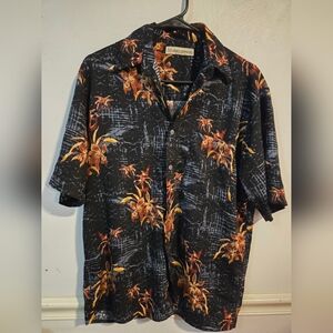 Men's Black and Orange Floral Shirt